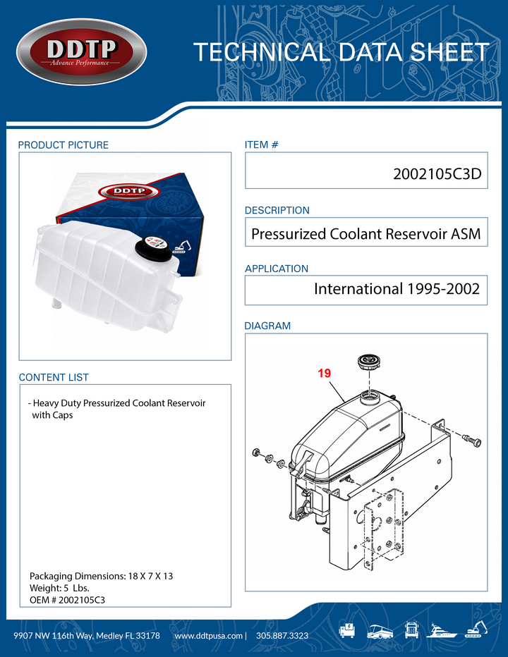 Heavy Duty Pressurized Coolant Reservoir with Caps International 1995-2002
