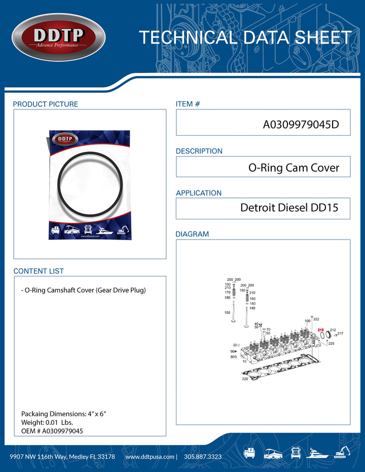 O-Ring Cam Cover (Gear Drive Plug) DD15 (A0309979045)