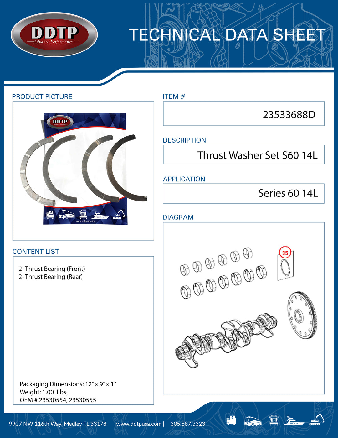 Thrust Washer Set S60 14L (4 Pcs)(Kit of 2 of 23530554 + 2 of 23530555)