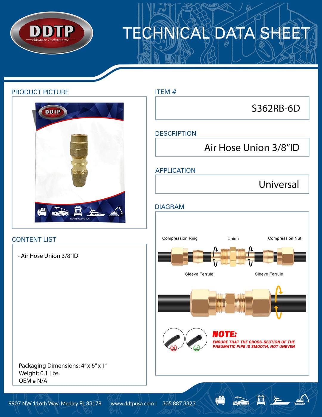Brass Air Hose Union Fitting 3/8" ID
