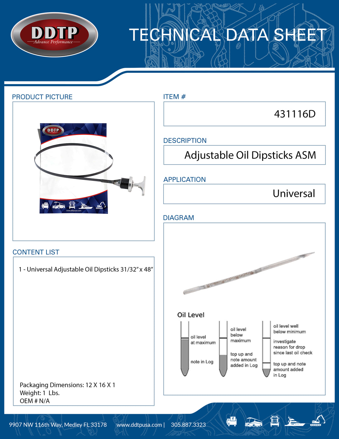 Universal Adjustable Oil Dipsticks 31/32" x 48" ( 431116D )