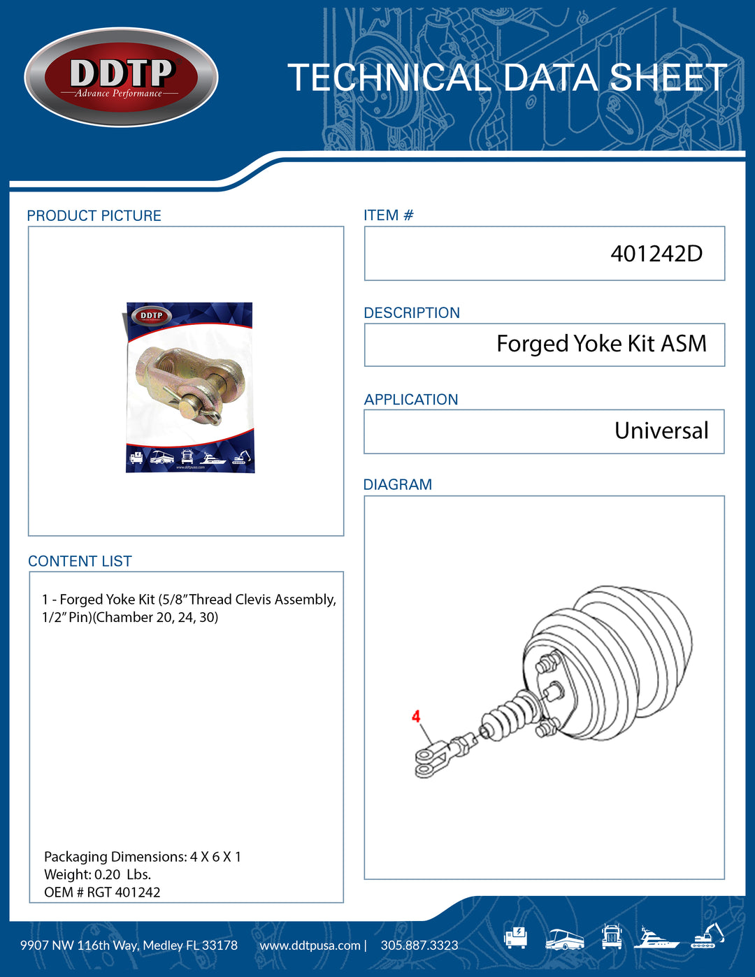 Forged Yoke Kit 5/8" Thread Clevis Assembly, 1/2" Pin Chamber 20, 24, 30 ( RGT 401242 )