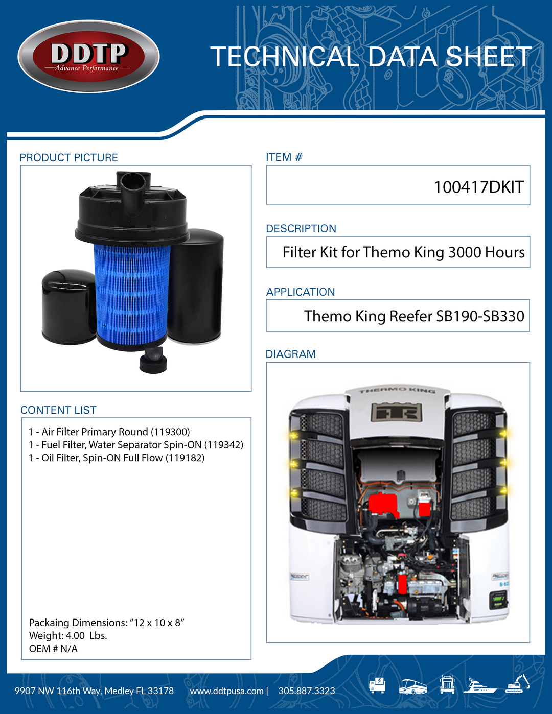 Filter Kit for THERMO KING 3000 Hours PM Service Interval