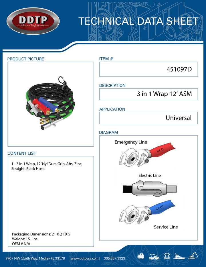 3 In 1 Wrap , 12 ' , Nyl Dura Grip , Abs ,Zinc , Straight , Black Hose ( 451097D )