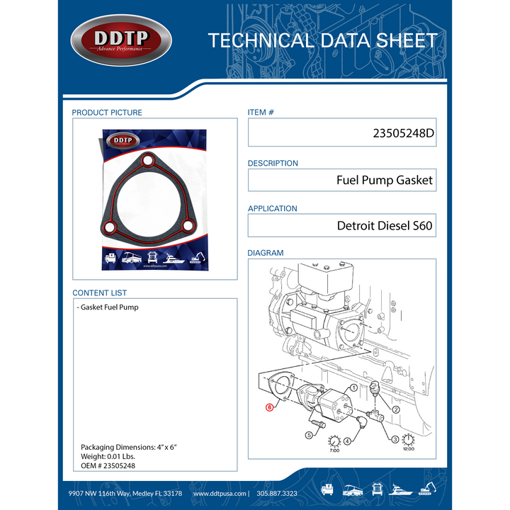 Fuel Pump Gasket Detroit Diesel S60