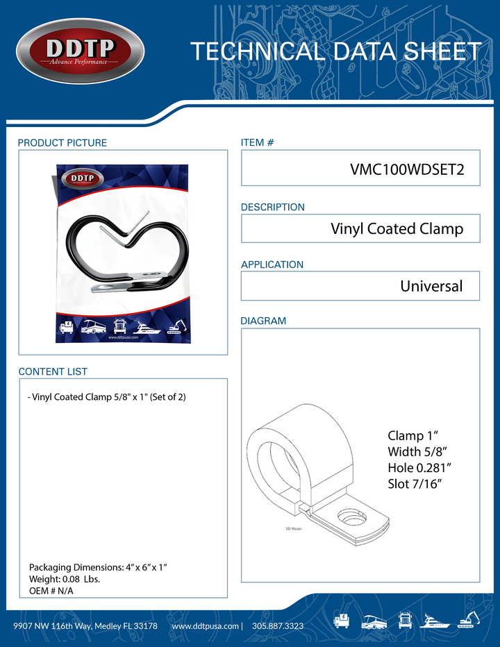 Vinyl Coated Clamp, 5/8 Wide, 0.343 Hole (set of 2)