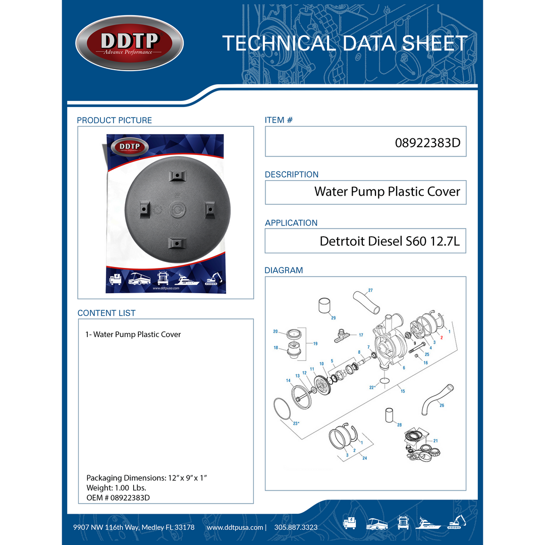 Water Pump Plastic Cover Detroit Diesel S60 12.7L