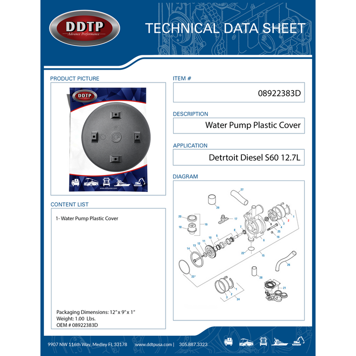Water Pump Plastic Cover Detroit Diesel S60 12.7L