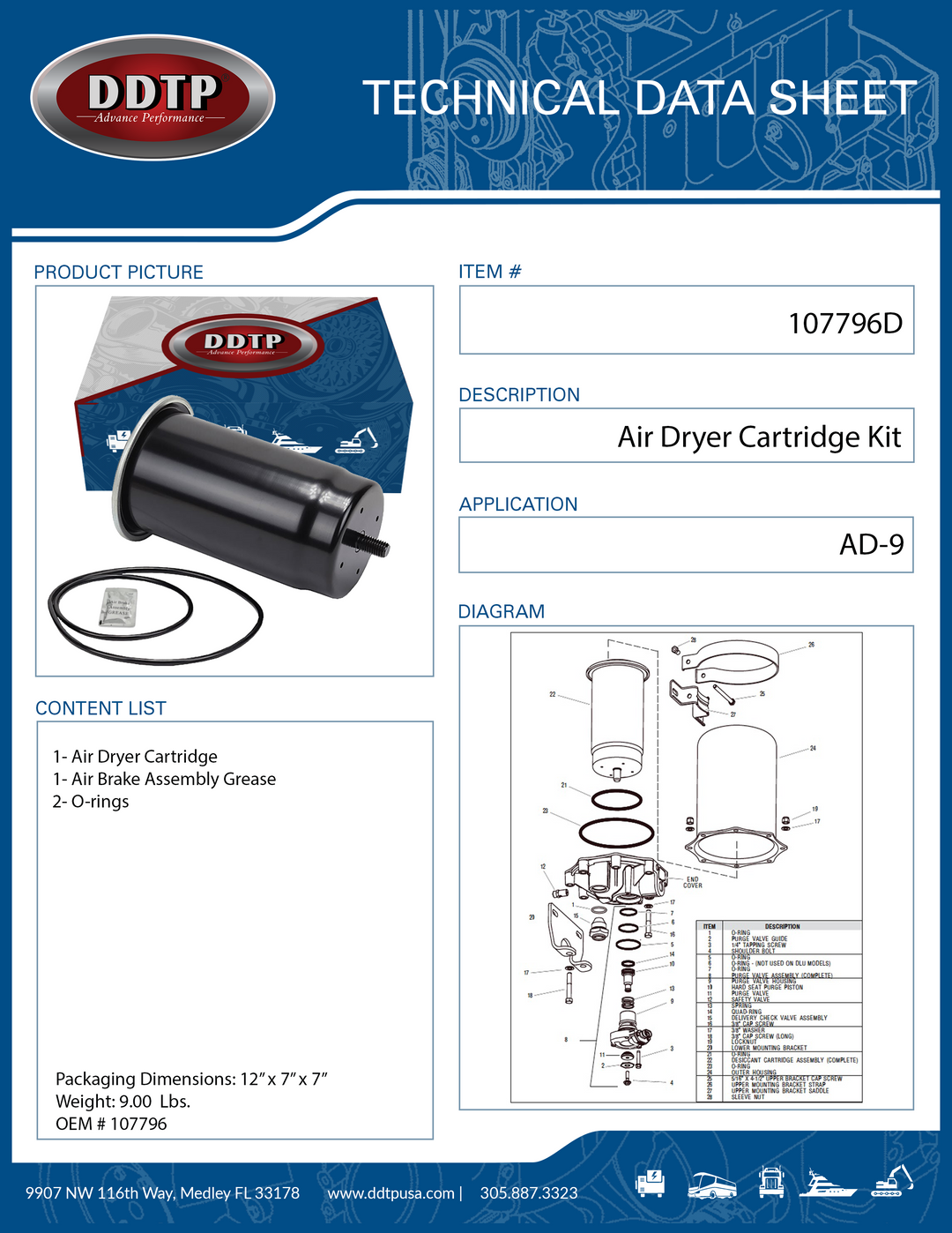 Air Dryer Desiccant Cartridge AD-9