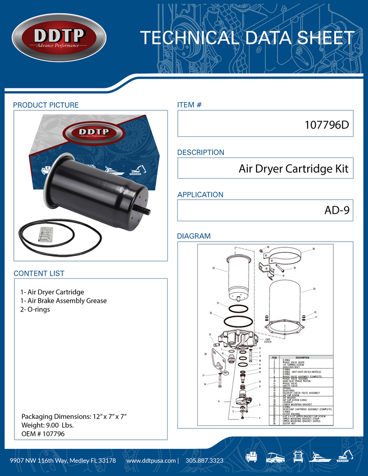 Air Dryer Desiccant Cartridge AD-9