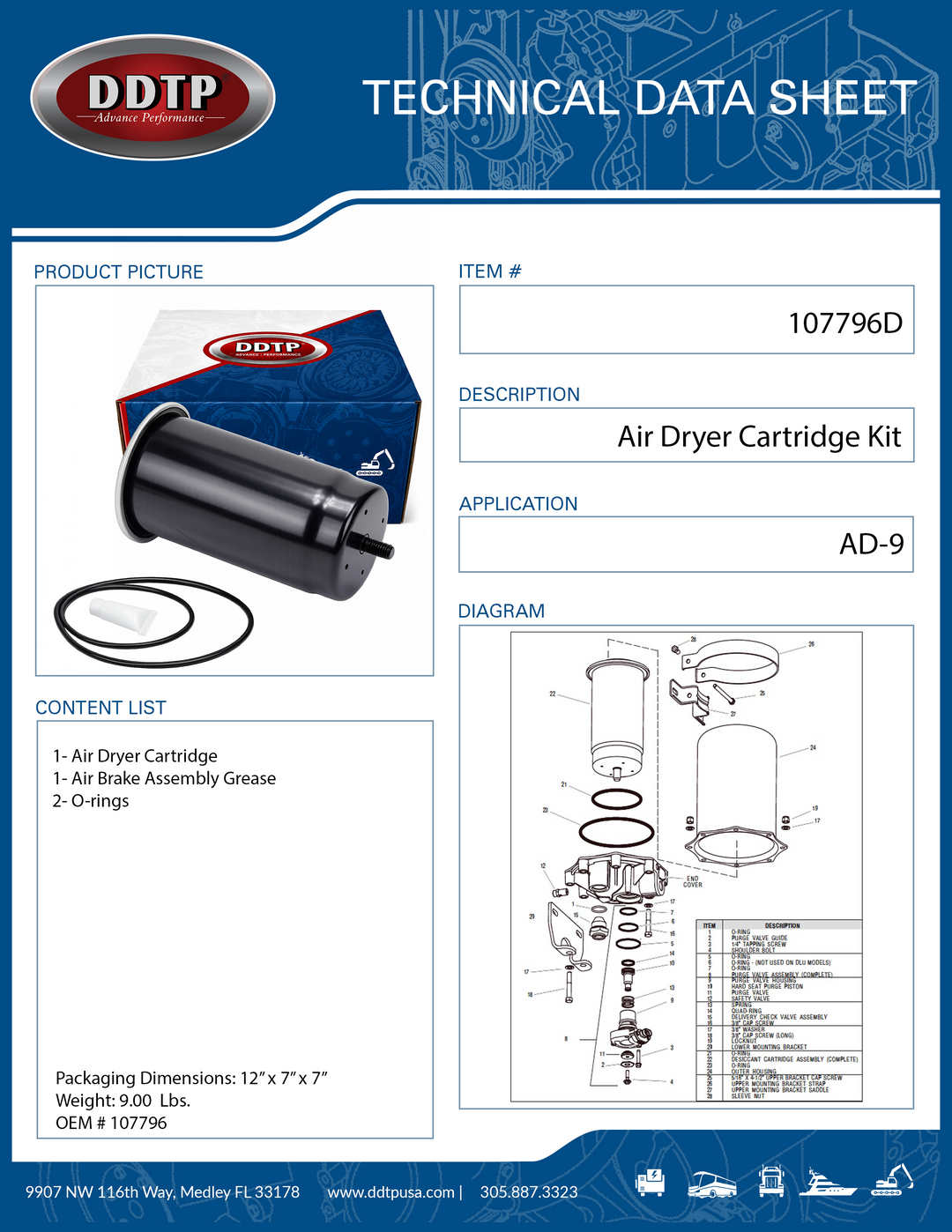 Air Dryer Desiccant Cartridge AD-9