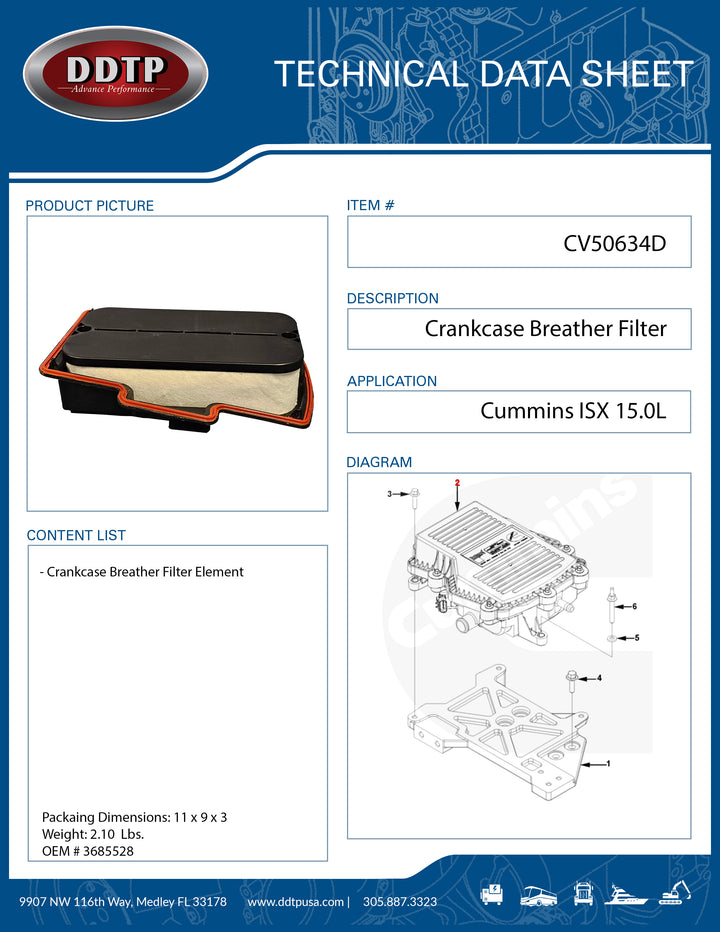 Crankcase Ventilation Kit Breather Filter Cummins ISX 15.0L (CV50634)