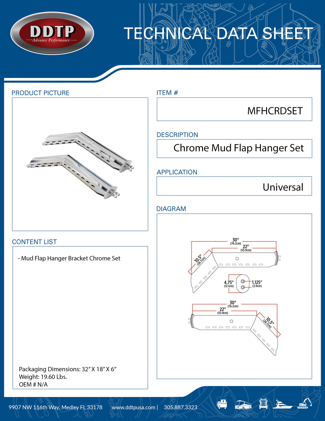 Mud Flap Hanger Bracket Chrome Left and Right Hand Set