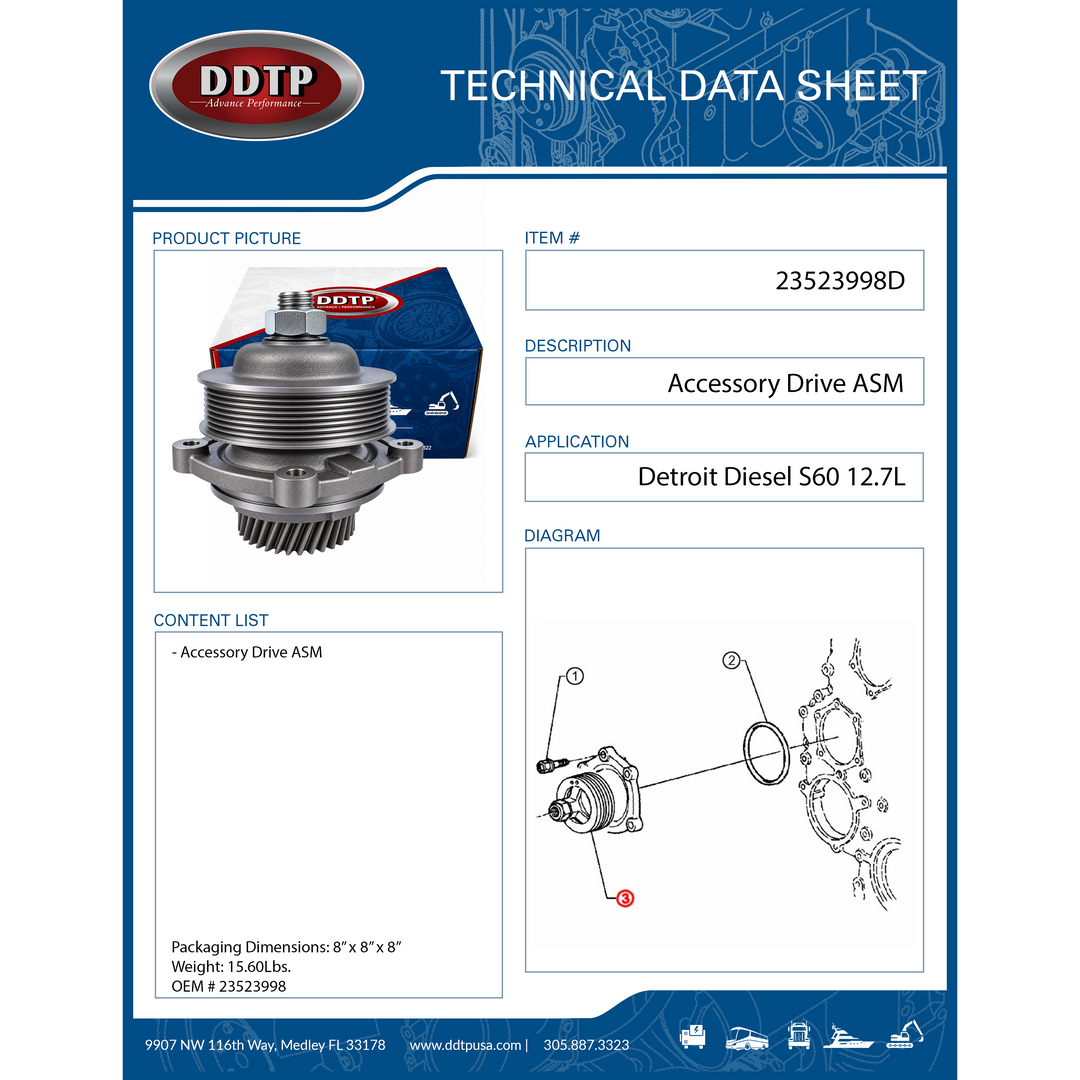 Transmisión auxiliar ASM S60 12,7 L sin EGR (23523998)