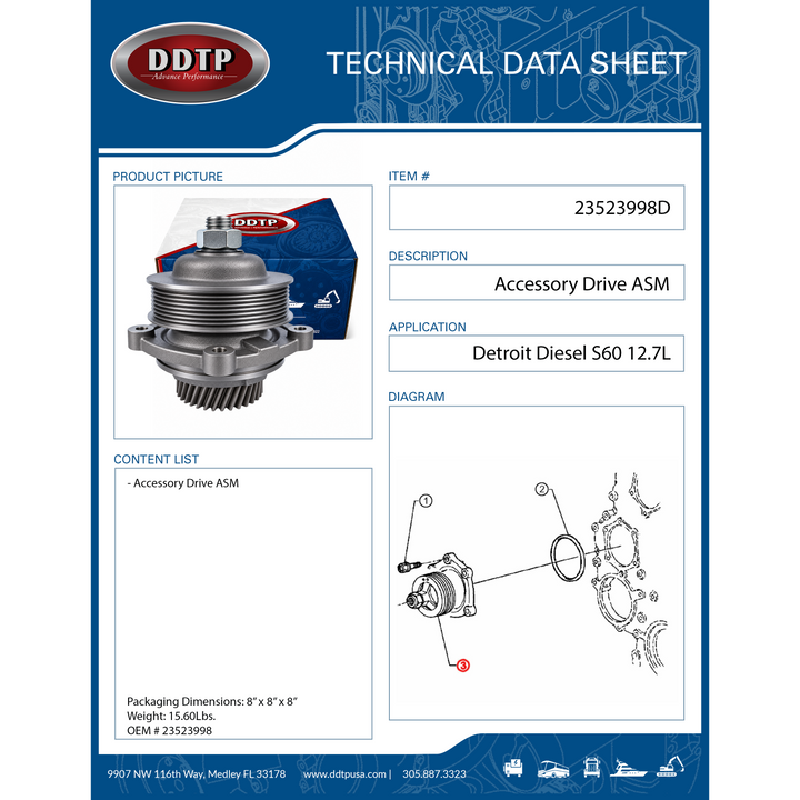 Transmisión auxiliar ASM S60 12,7 L sin EGR (23523998)