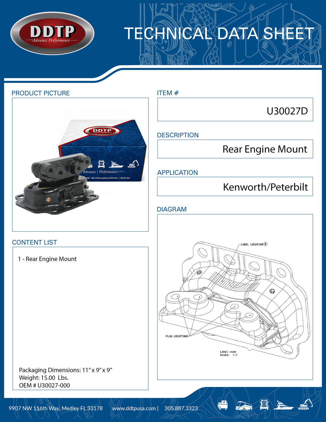 Rear Engine Mount Kenworth/Peterbilt (U30027-000)