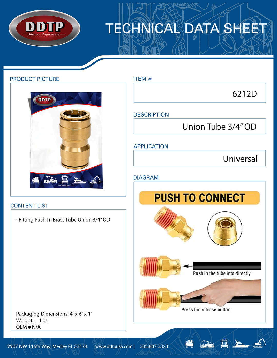 Unión de tubo de 3/4" de diámetro exterior