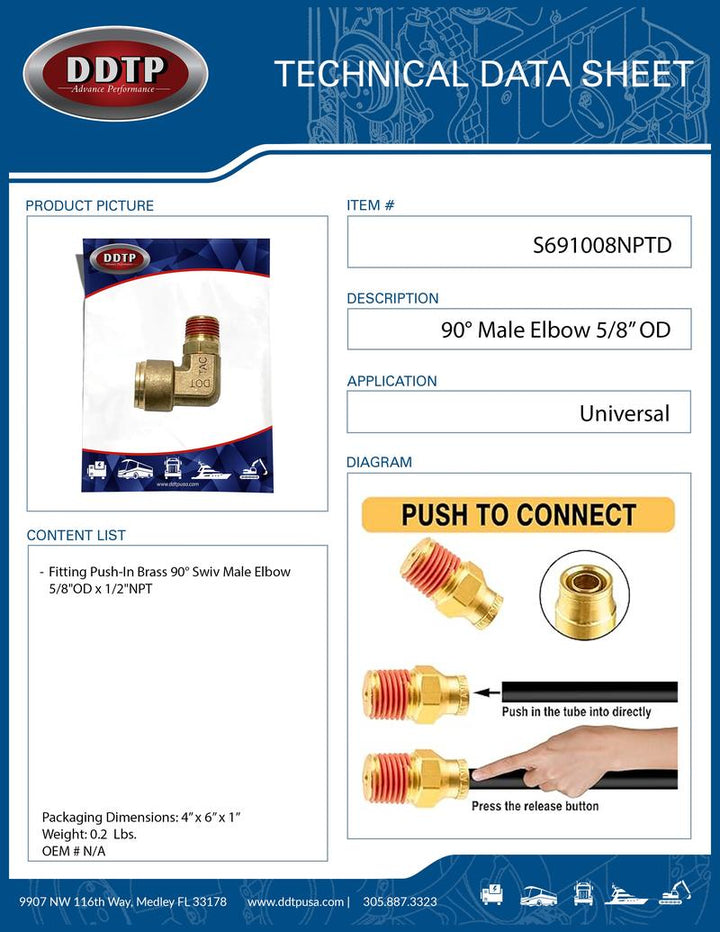 90° Male Elbow 5/8” OD x 1/2" NPT