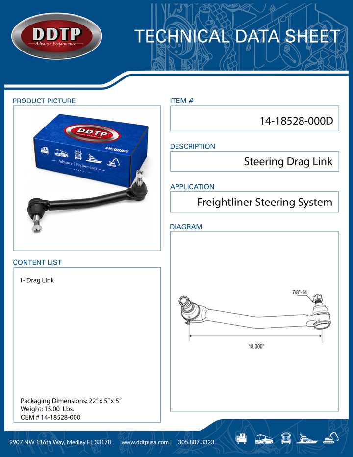 Steering Drag Link for Freightliner Cascadia (14-18528-000)
