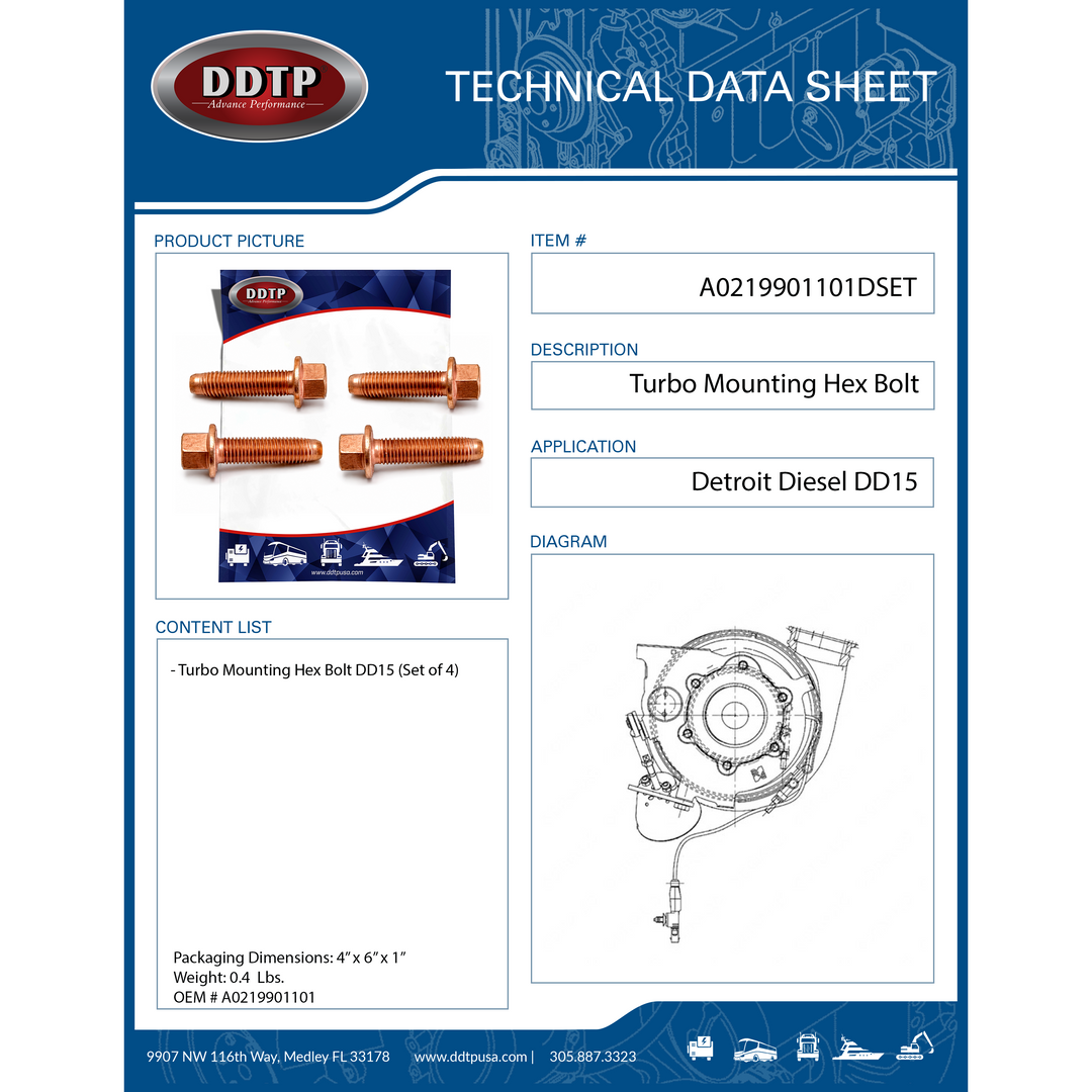 Set of 4 Turbo Mounting Hex Bolt Detroit Diesel DD15
