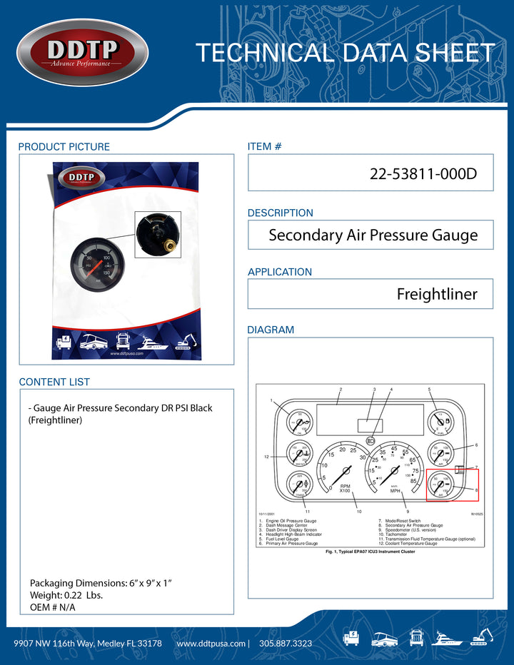 Gauge Air Pressure Secondary DR PSI Black (Freightliner)