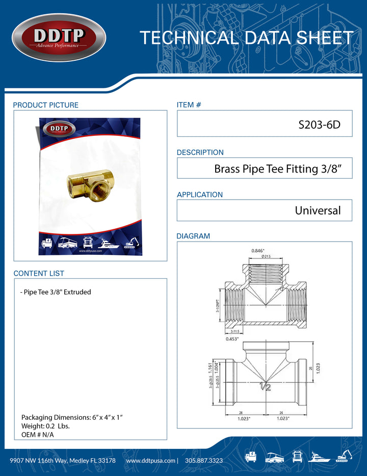 Brass Pipe Tee Fitting 3/8” Extruded