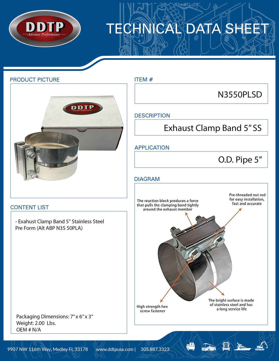 Exhaust Clamp Band 5" Stainless Steel Pre Formed (Alt ABP N35 50PLA)