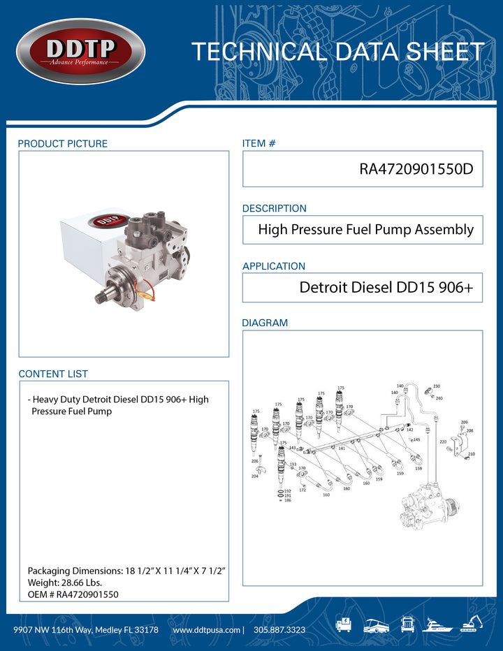 Heavy Duty High Pressure Fuel Pump (Detroit Diesel DD15 906+)(RA4720901550)