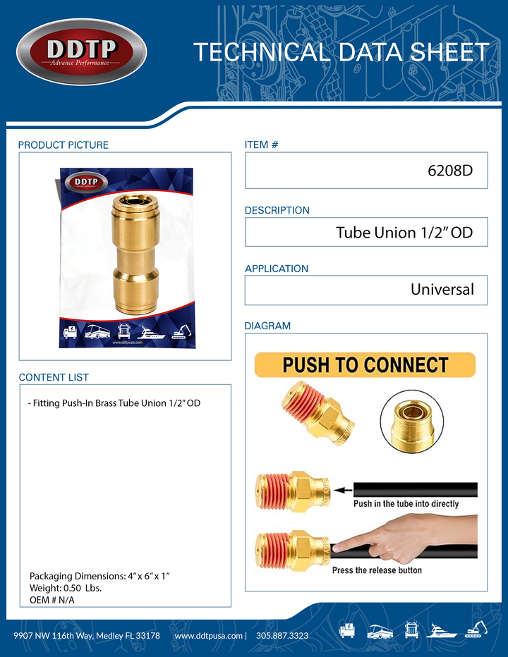 Unión de tubo de 1/2" de diámetro exterior