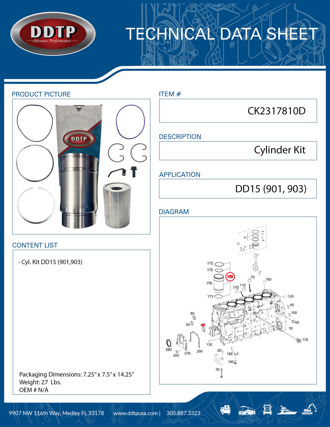 Detroit Diesel DD15 (901, 903) Complete Cylinder Kit