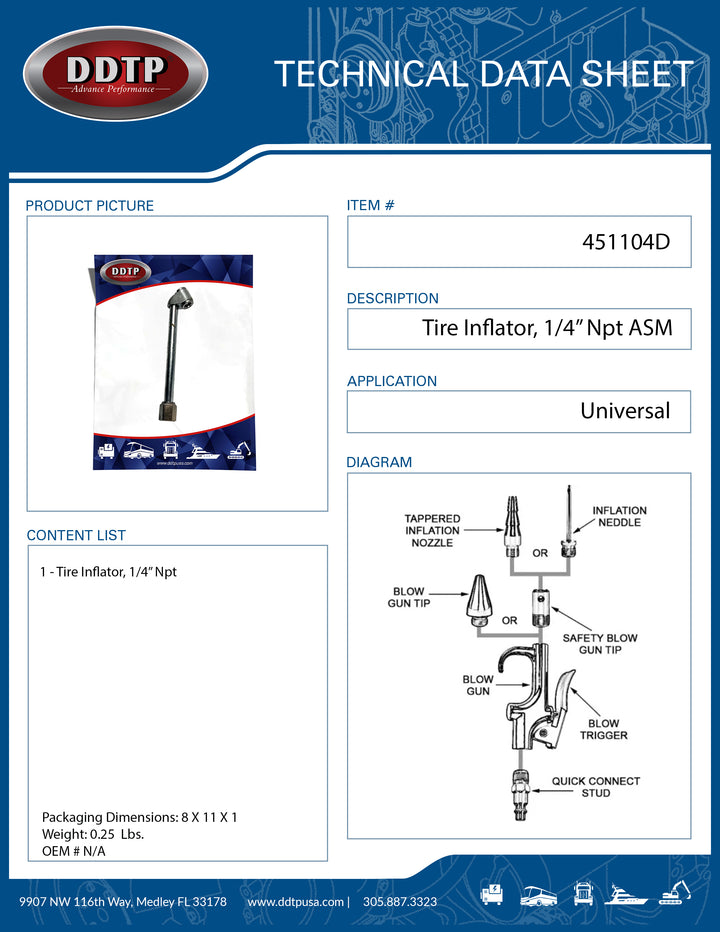 Tire Inflator , 1/4" Npt ( 451104D )