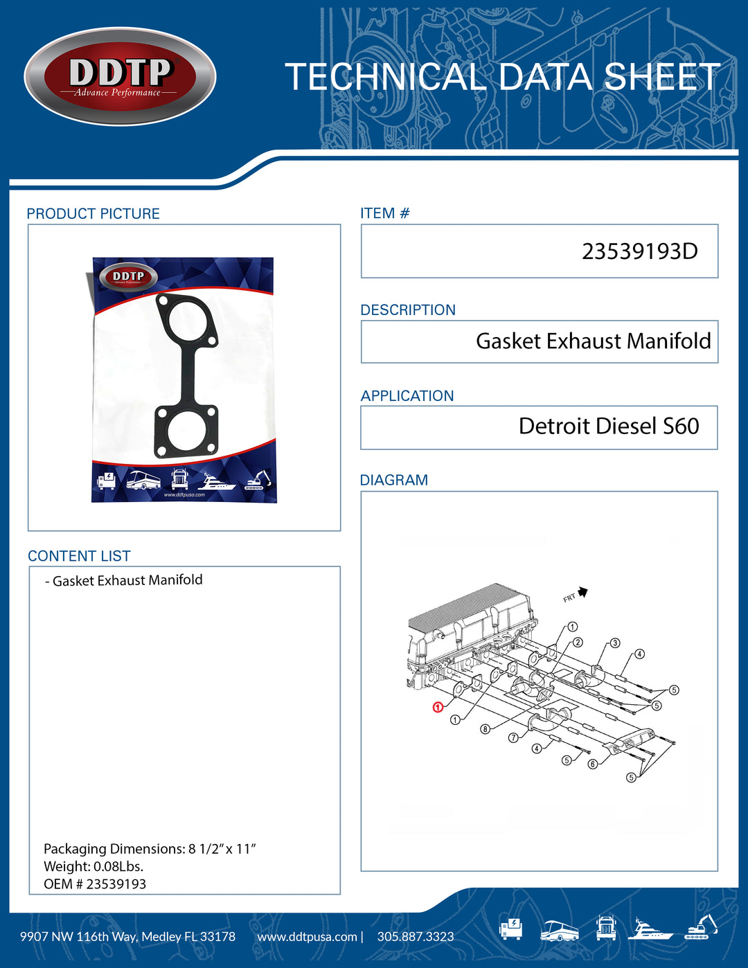 Gasket Exhaust Manifold Detroit Diesel S60