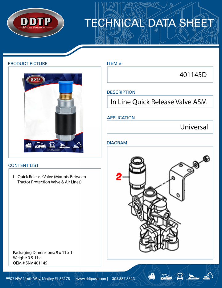 In Line Quick Release Valve Mounts Between Tractor Protection Valve & Air Lines