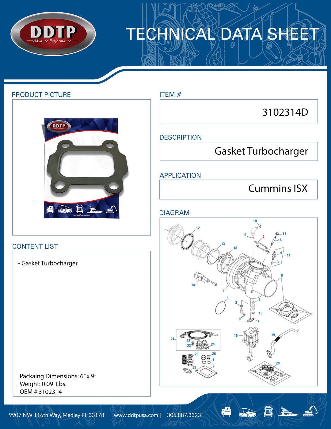 Gasket Turbocharger Cummins ISX (3102314)