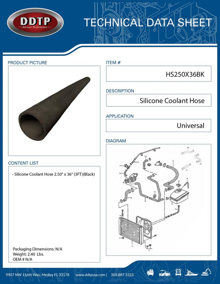 Black Silicone Coolant Hose 2.50" x 36" (3 FT)