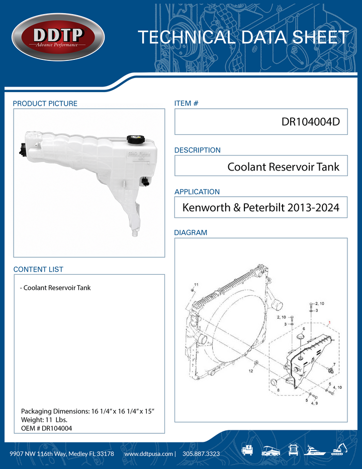 Coolant Reservoir Tank Kenworth & Peterbilt 2013-2024