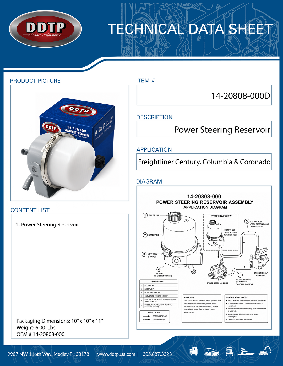 Power Steering Reservoir Assembly for Freightliner Century, Columbia & Coronado