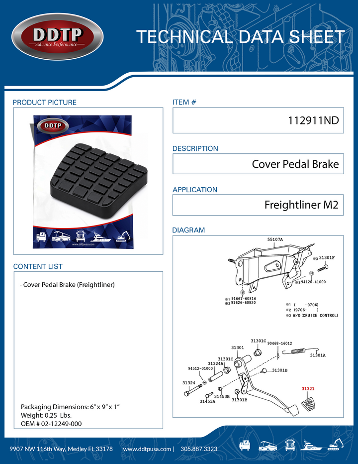 Brake Pedal Cover Freightliner M2, Western Star &amp; Thomas Built Buses