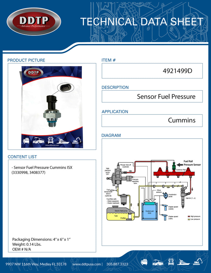 Sensor Fuel Pressure Cummins ISX (3330998, 3408377)