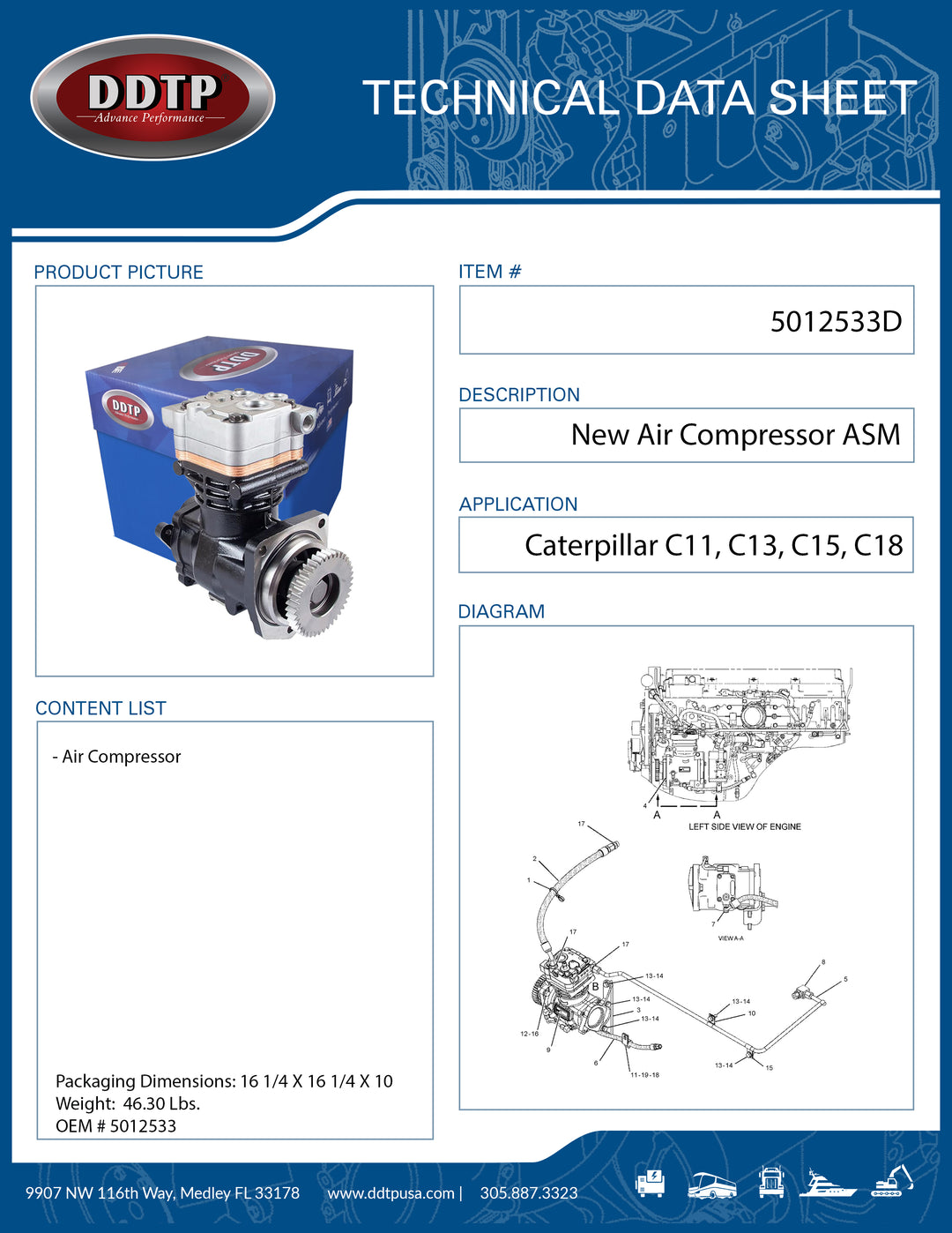 New Air Compressor, Caterpillar C11, C13, C15, C18 (801463, 5012533)