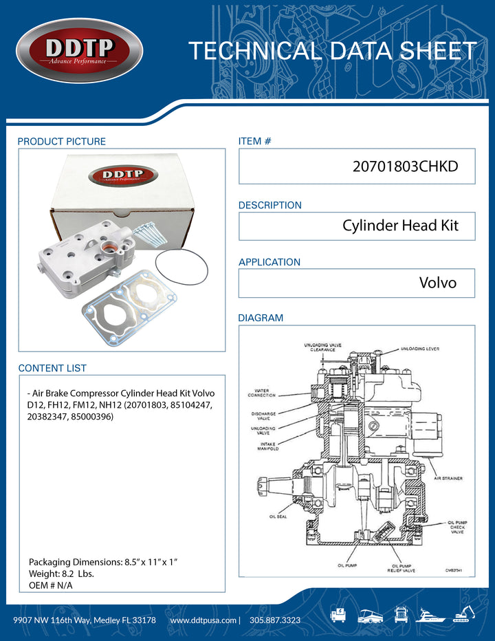 Air Brake Compressor Cylinder Head Kit (Volvo D12, FH12, FM12, NH12)