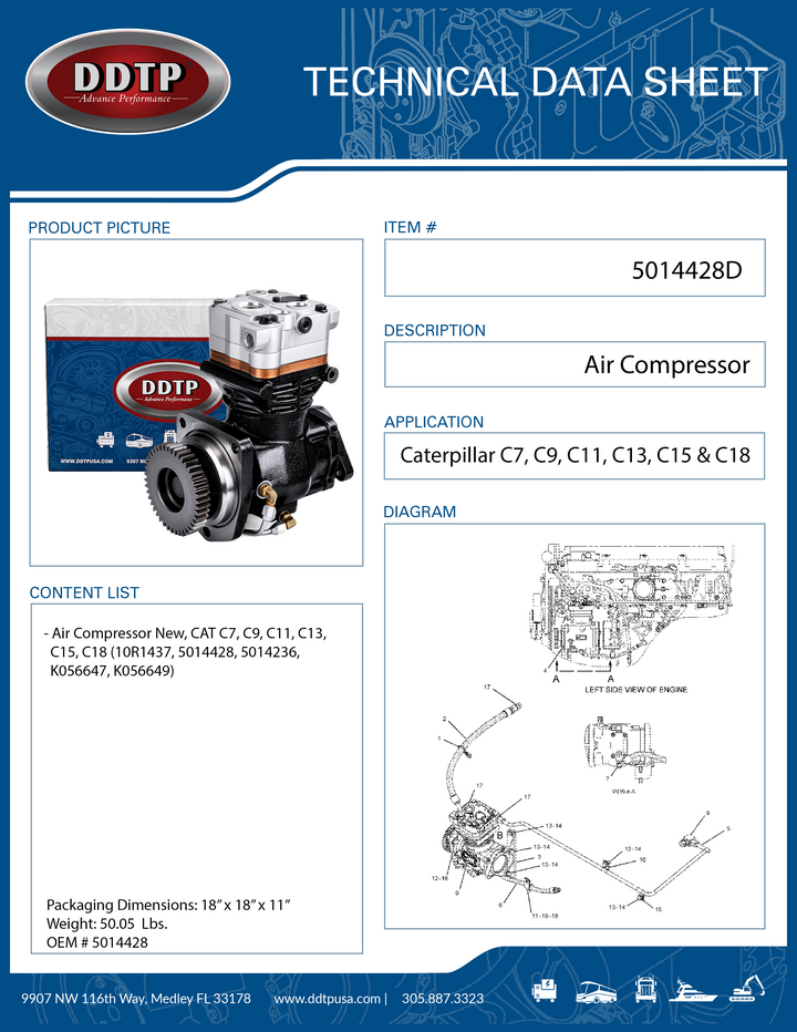 Air Compressor New, Caterpillar C7, C9, C11, C13, C15, C18