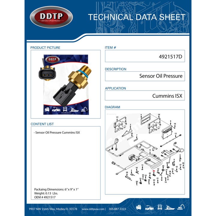 Sensor de presión de aceite Cummins ISX, ISM (4921517)