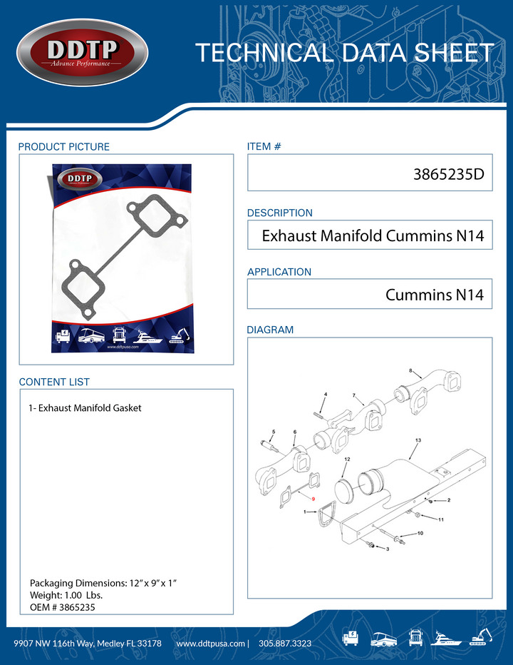 Exhaust Manifold Gasket Cummins N14