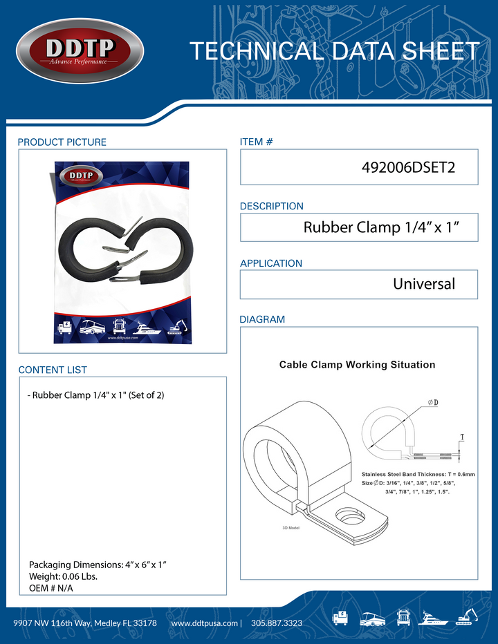 Rubber Clamp 1/4" X 1" (Set of 2)