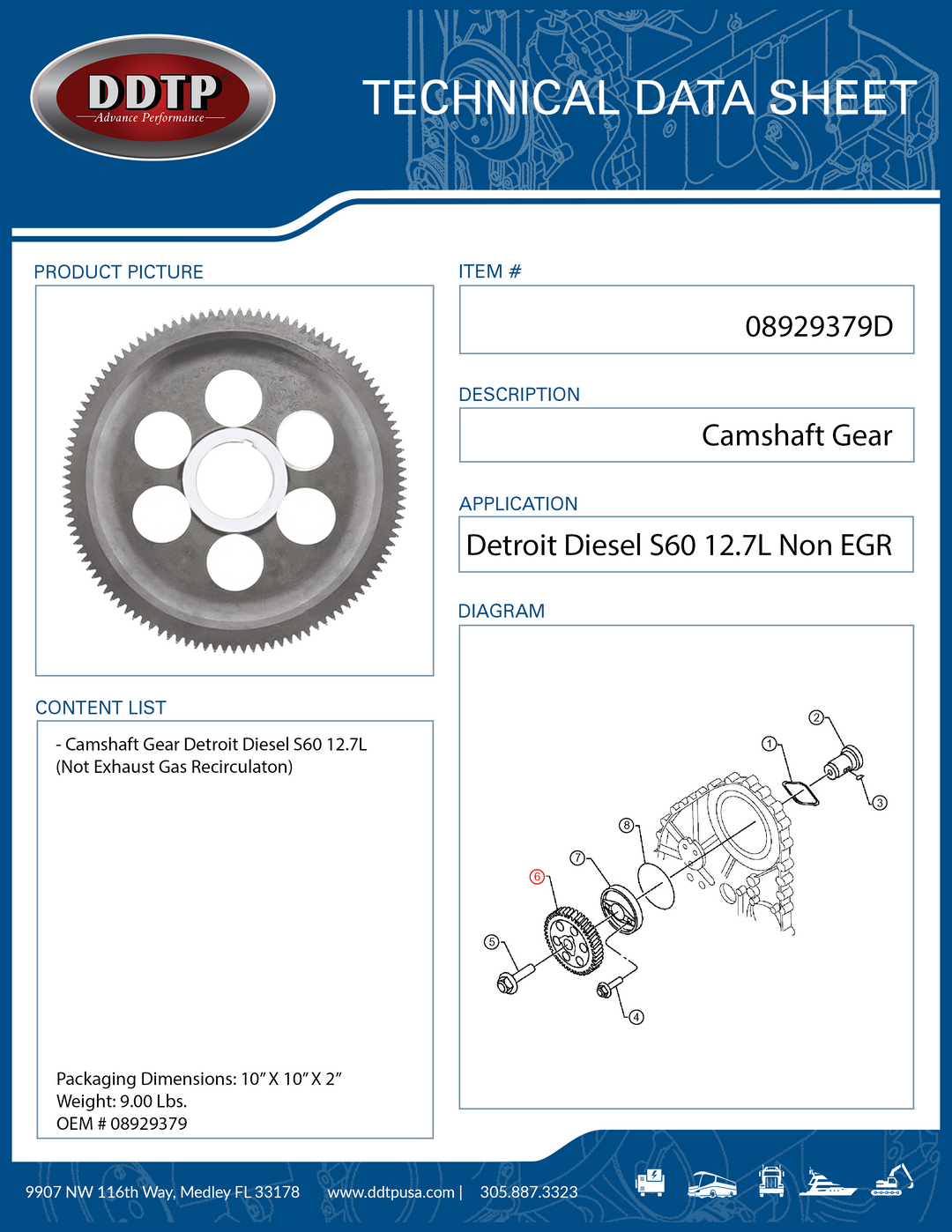 Engranaje del árbol de levas S60 12.7L sin EGR (08929379)