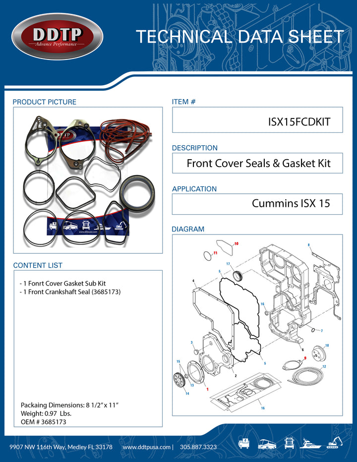 Front Cover Seals & Gasket Kit Cummins ISX 15 ( ISX15FC )