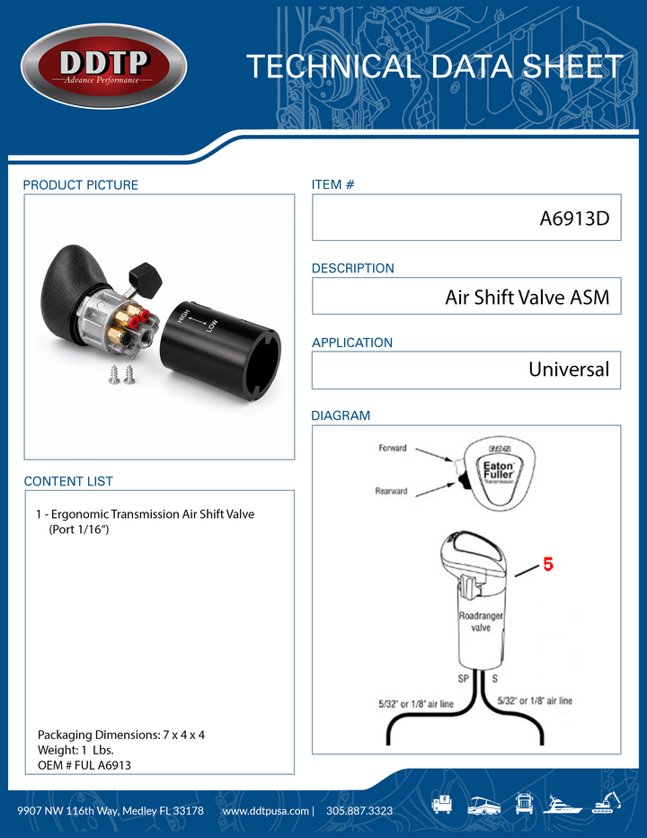 Ergonomic Transmission Air Shift Knob Control Valve Port 1/16" 13 Speed Pattern