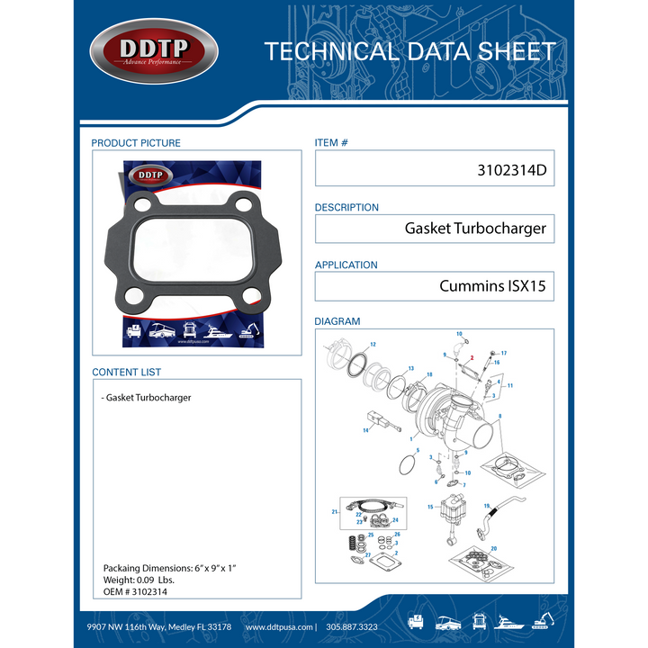 Gasket Turbocharger Cummins ISX15