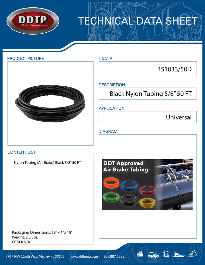Black Nylon Tubing (Air Brake) 5/8" 50 FT